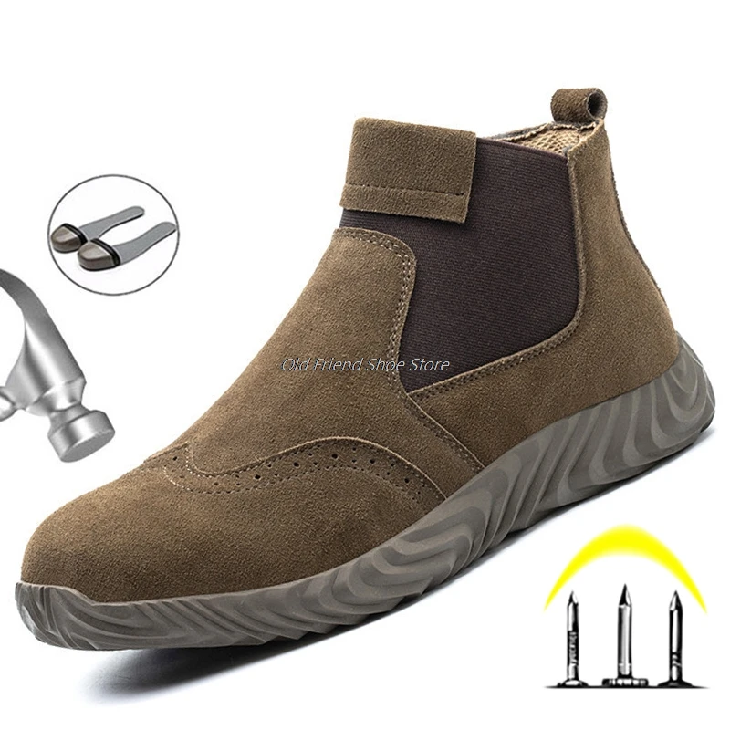Zapatos protectores de seguridad para hombre, botas de trabajo, botines de cuero antigolpes, con punta de acero, novedad