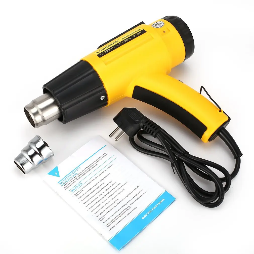 

L502310 2000W LCD Digital Electric Hot Air Heat Gun Temperature Fan Adjustable Shrink Wrap Paint Stripper DIY Tool + Nozzle