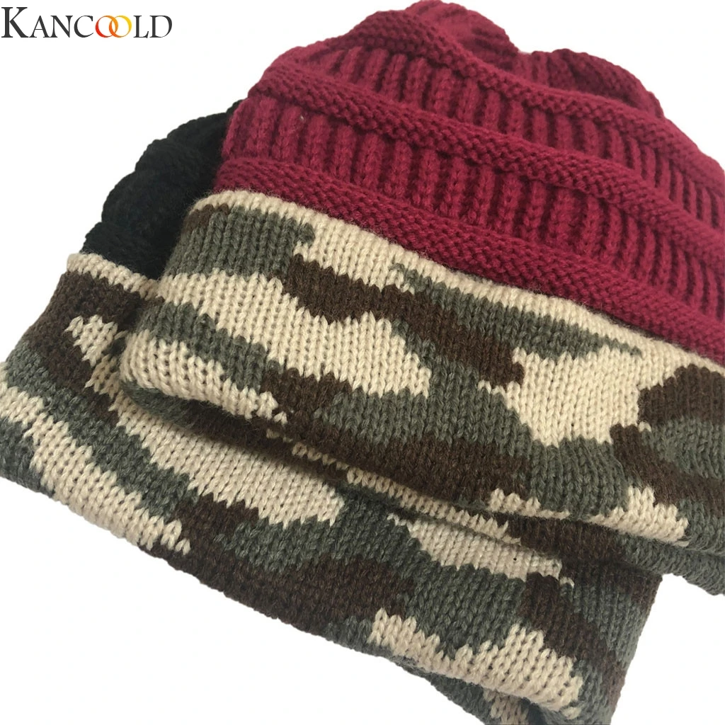 KANCOOLD мужские и женские камуфляжные вязаные мешковатые шапки бини теплая зимняя Лыжная Шапка Кепка мужская и женская повседневная верхняя одежда теплая шапка с ушками