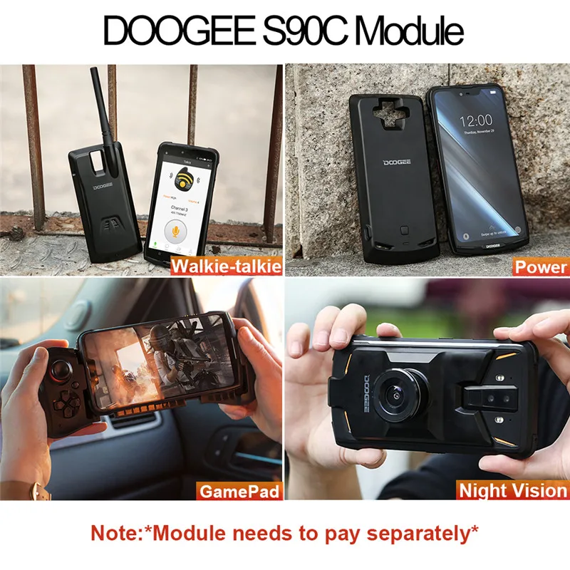 Doogee S90C Helio P70 Восьмиядерный модульный прочный мобильный телефон IP68 6,1" дисплей 4 Гб 64 Гб 5050 мАч 16 Мп+ 8 Мп Android 9,0 12V2A