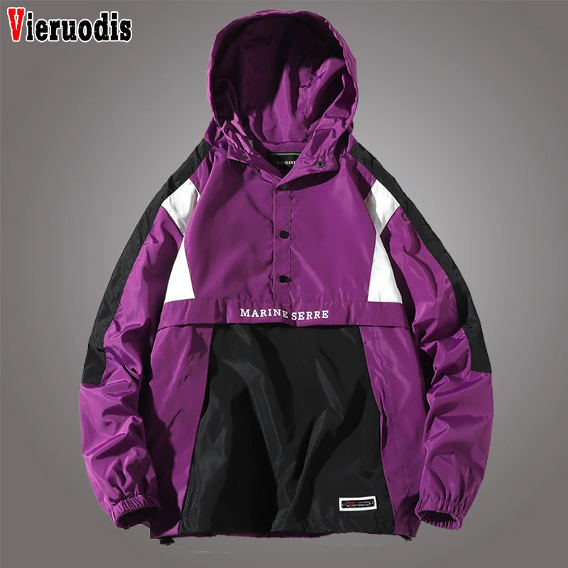 

Fashion Coat Autumn Winter Loose zipper Hip Hop Windbreaker New Men Female Hooded Jackets Patchwork Color Block Pullover Jacket