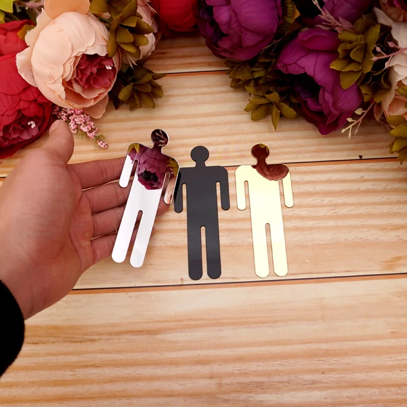 1 Set Bathroom, Men, Women Entrance Sign Acrylic Mirror Surface Door 3d Mirror Surface Wall Sticker Home Decoration