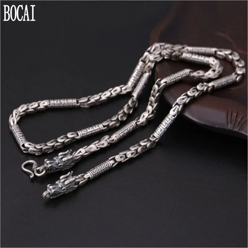 BOCAI NEW S925 pure silver necklace male classic Thai silver domineering personality faucet dragon scale men's necklace