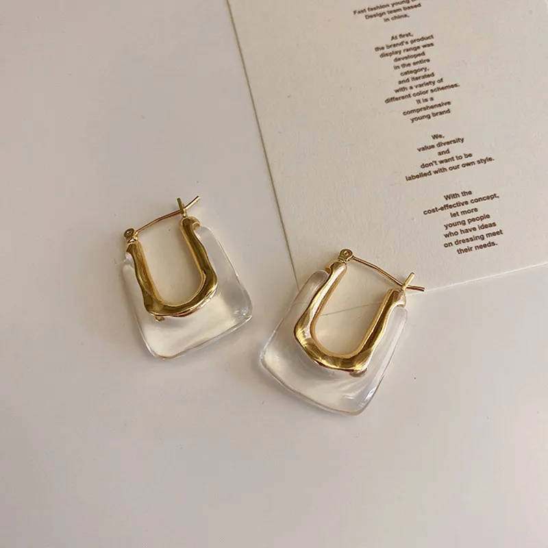 Transparent Resin Hoop Earrings Women Girls Geometric Irregular Metal Acrylic Earrings Party Jewelry