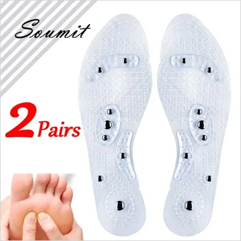 

2 Pairs Magnetic Massage Insoles Acupressure Therapy Weight Loss Slimming Transparent Inosle for Men Women Shoe Pads