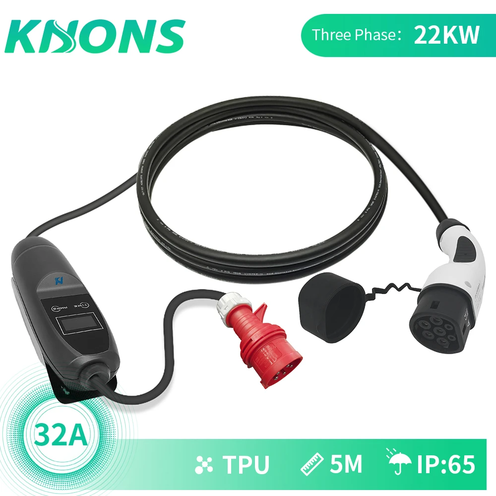 Khons Wallbox 22KW 3 Phase EVSE Type 2 Electric Car Vehicle EV Charger With  CEE Plug 32A Adjustable 5m EV Cable Fast Charging|Chargers & Service  Equipment| - AliExpress