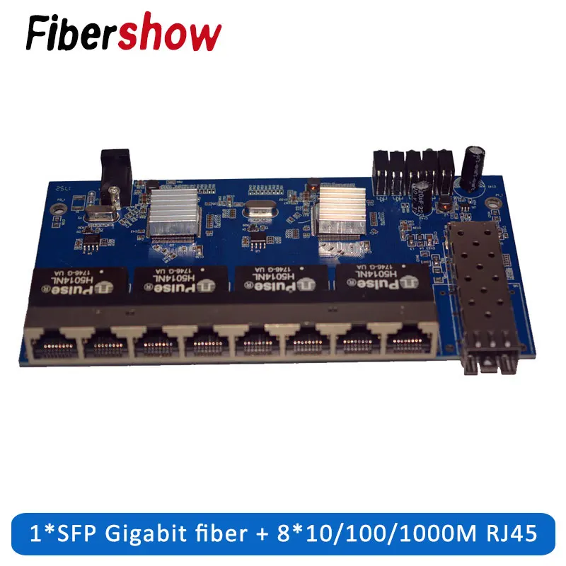 Гигабитный Ethernet коммутатор 10/100/1000 M 8 RJ45 1 Sfp волоконно-оптический медиаконвертер одномодовый PCB