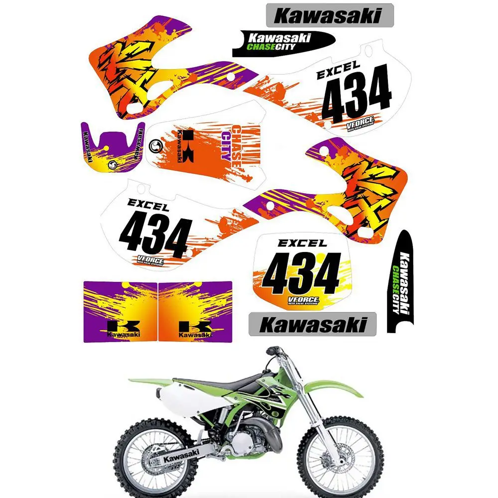 

For KAWASAKI KX125 KX250 1999 2000 2001 2002 Graphics Decals Stickers Custom Number Name 3M Motorcycle Backgrounds Accessories