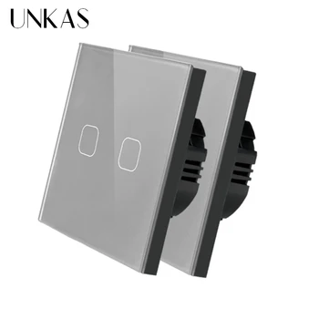 

UNKAS Crystal Glass Panel EU standard Touch Switch 1/2 Gang 1Way Light Wall Touch Screen Switch Touch Switch, 2 pcs