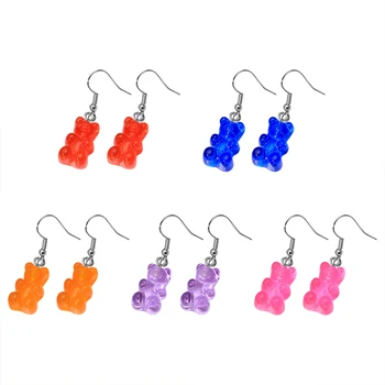 

Creative Cute Candy Colorful Animal Gummy Bear Earrings Minimalism Cartoon Design Female Ear Hooks Danglers Jewelry Kids Gift