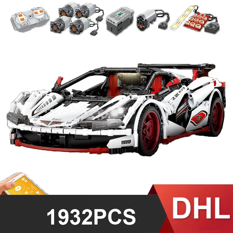 

DHL 13067 Remote Control Technic Series White Racing Car MOC-3918 Veneno Roadster Building Blocks Bricks Assembled DIY G