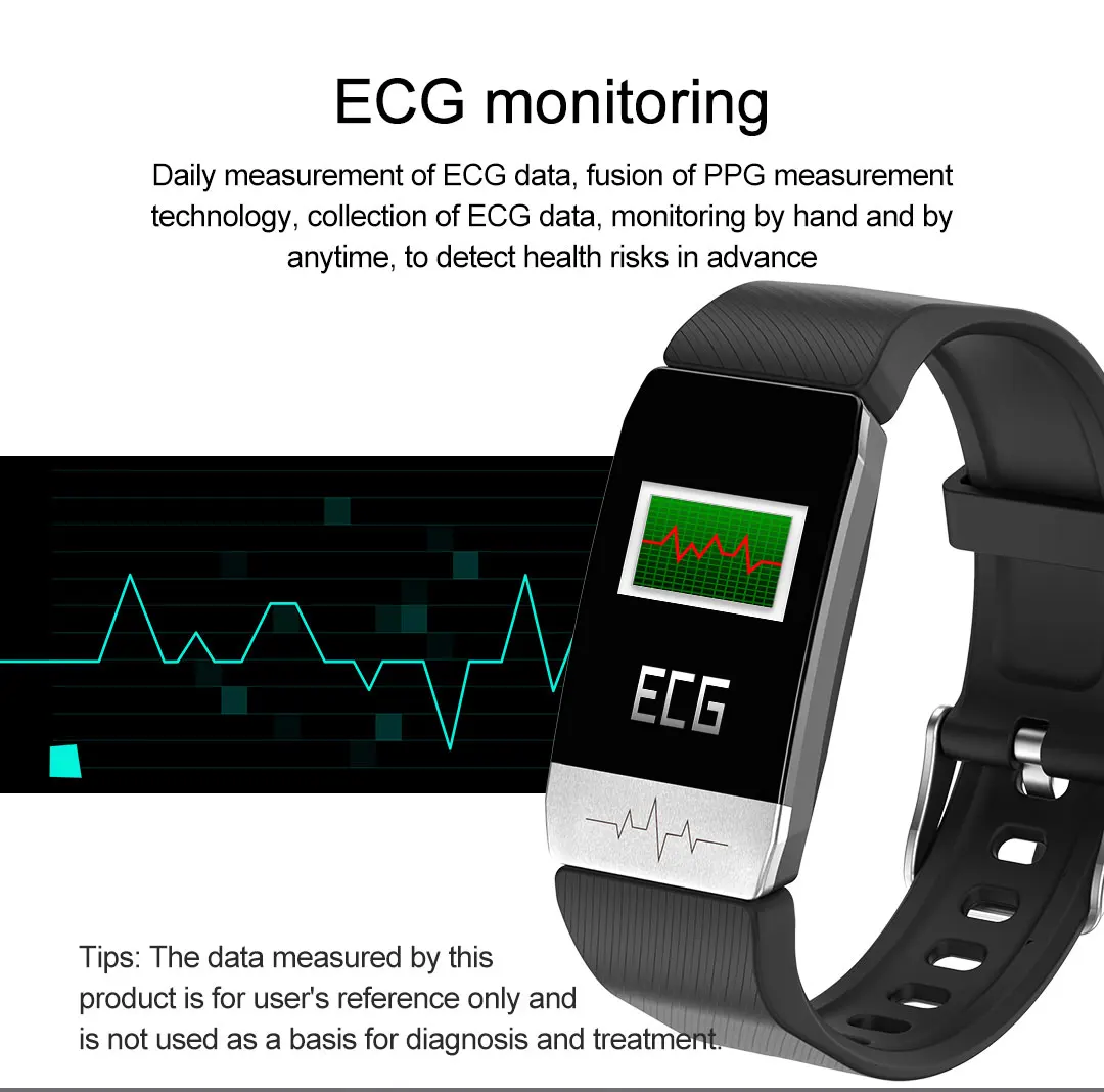 T1S Smart Watch Band With Temperature Measure ECG Heart Rate Blood Pressure Monitor Weather Forecast Drinking Remind Wristband