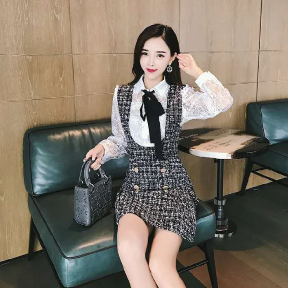 Комплект из двух предметов 2020 весеннее элегантное твидовое двубортное тонкое