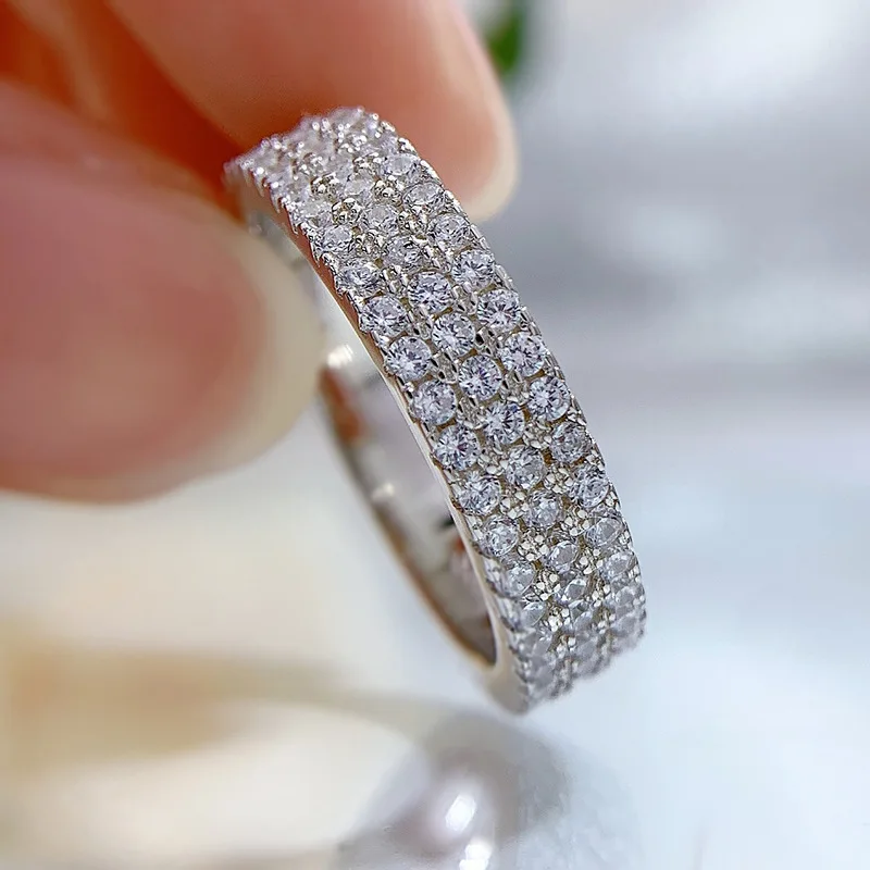 

2022 Eternity Moissanite Diamond Ring 100% Original 925 sterling silver Wedding band Rings for Women Bridal Promise Jewelry Gift