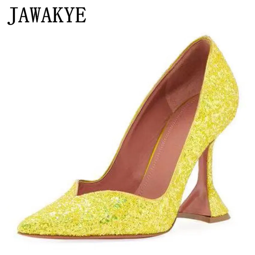 

New Glitter Sequins Goblet heels Pumple Women Sexy Pointed Toe high heel shoes women Dress shoes Summer Banquet Wedding Shoes