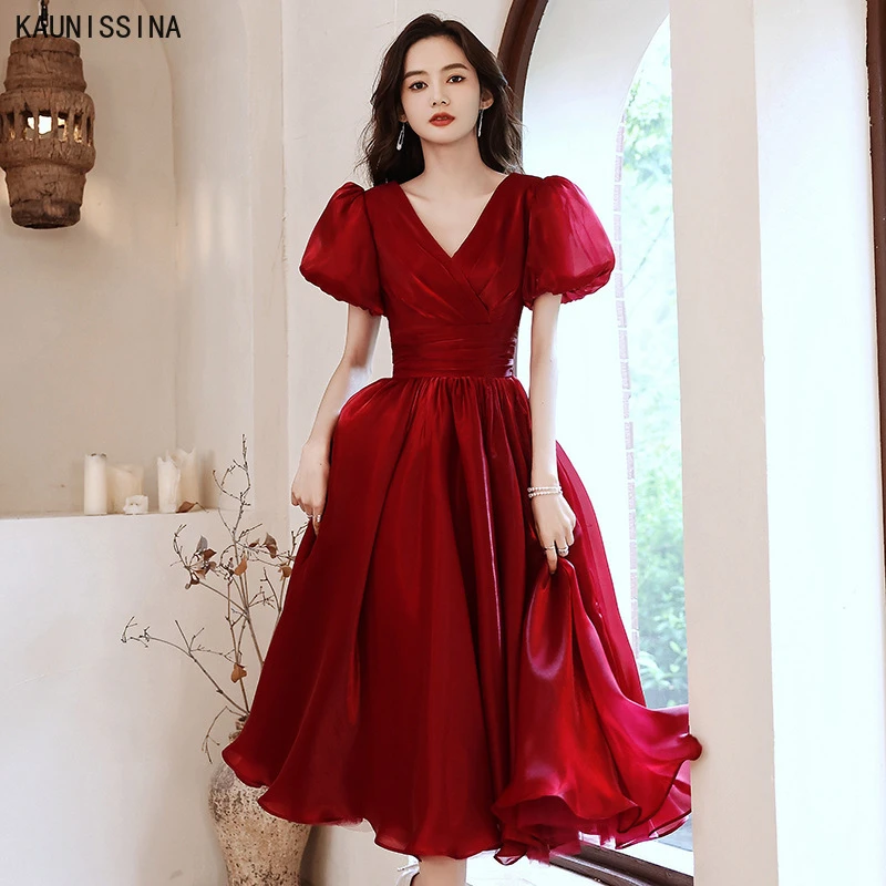 Vestido de fiesta de princesa con manga abombada para mujer, ropa de fiesta con cuello en V, corte A, Formal, elegante|Vestidos de cóctel| - AliExpress