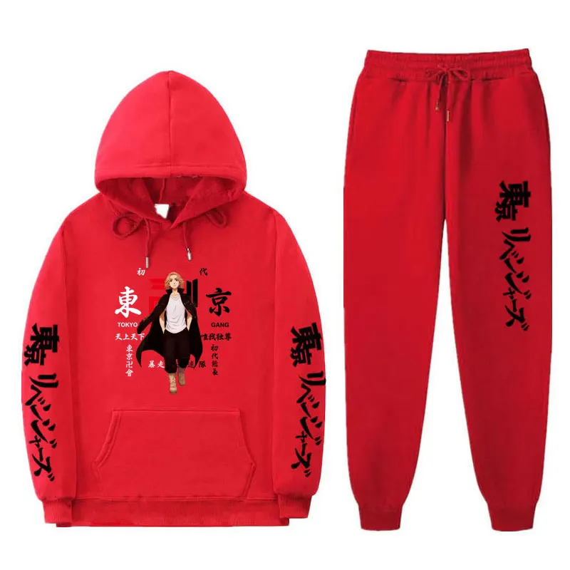 2021 Hot-selling anime joggingbroek Tokyo Avengers printed 2-piece winter sweatshirt + drawstring pants hoodie sweatshirt mens tracksuit set