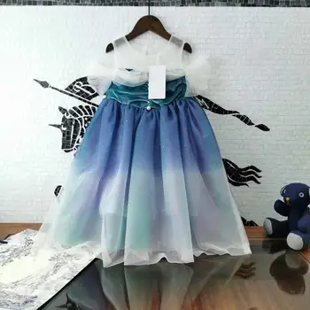 

Baby Girls 2020 New Summer Party Gradient Color Bling Sparkling Fairy Princess Gauze Wide Slip Dress 100-140 Kids