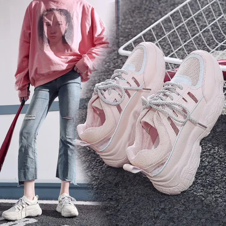 

Summer New Style Hollow out Breathable White Shoes Women Flat Thick Bottomed Athletic Shoes INS Dad Shoes Fashion Versatile Shoe