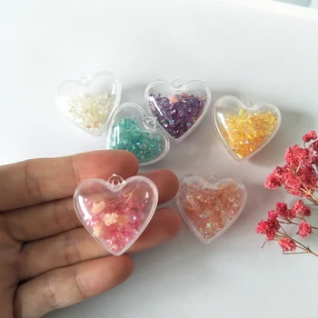 

10pcs Heart Shape Acrylic Charms 3D Pendants Dried Flower Rhinestone In Ball Floating DIY Earring KeyChain Jewelry Making YZ592