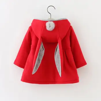 

Autumn and winter new girl David clothes jacket cotton long rabbit ears hooded coat baby children's clothing