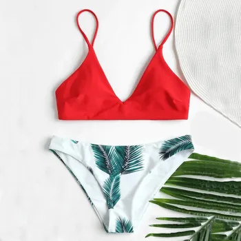 

Swimwear Women Plant Printing sexy Push-Up Padded Bra Beach Bikini Set Swimsuit Beachwear bikini 2020 mujer biquini Monokini