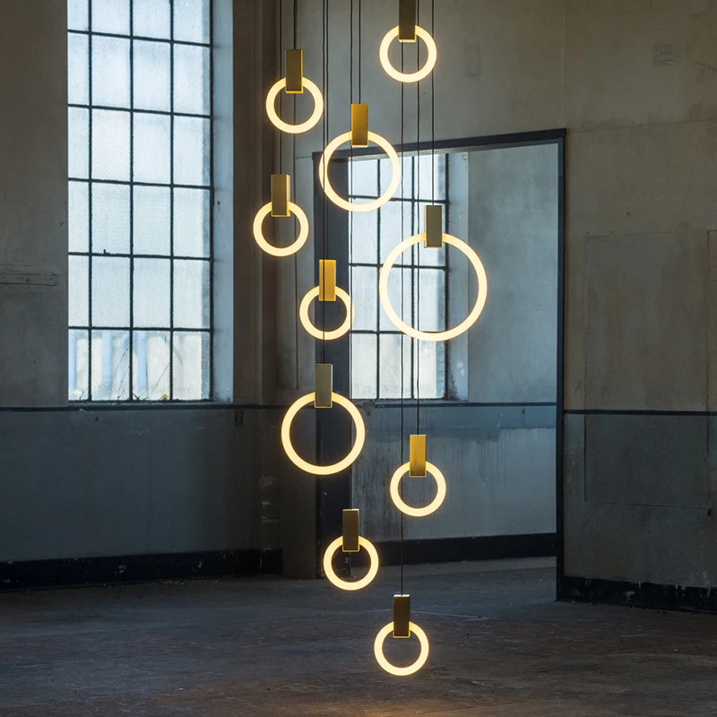 

Modern Creative Round Ring Golden Acrylic Pendant lamps Nordic Interior Lighting Living Room Bedroom Kitchen Dining Chandelier