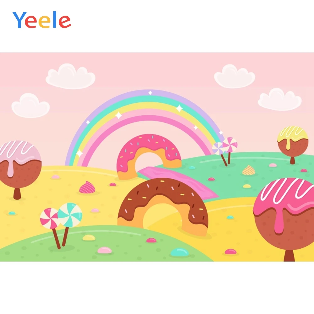 

Rain Bow Donuts Candy Cloud Newborn Baby Birthday Party Backdrop Photography Custom Photographic Background For Photo Studio
