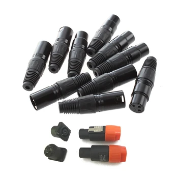 

30Pcs Audio Accessories: 10Pcs Speakon 4 Pin Male Plug +10Pcs Female Compatible Audio Cable Connectors & 5 Pairs Audio Mic Micro