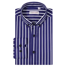 Мужская рубашка в синюю/белую полоску с длинным рукавом премиум класса Удобная хлопковая стандартная Повседневная рубашка