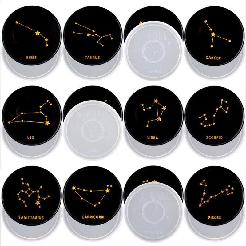 

Twelve Constellation Coaster Silicone Mold, DIY Round Coaster Set, Coffee Cup Mat, Starry Sky Map Decoration Resin Home Mold