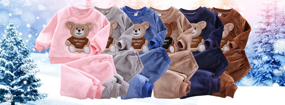 baby outfit matching set Baby clothes winter thick warm suit cartoon bear hooded sweater baby boy baby girl fleece children gold velvet three-piece suit best Baby Clothing Set