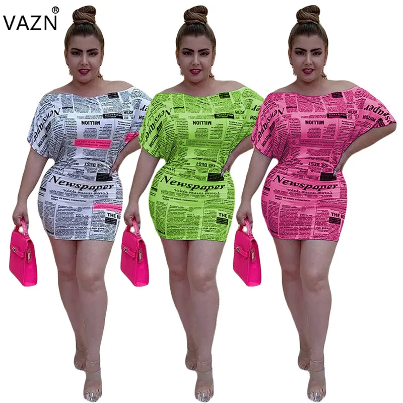VAZN ML7223 новое популярное сексуальное платье для молодых девушек с буквенным принтом, с вырезом лодочкой, рукавом «летучая мышь», с высокой талией, тонкое платье миди