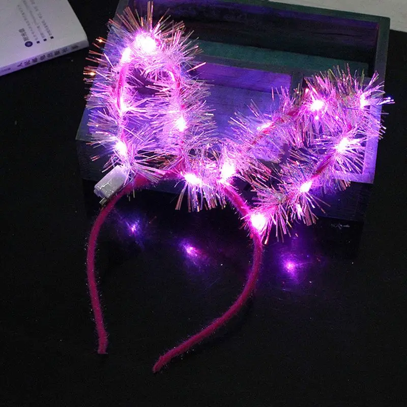 Women Girls Long Rabbit Ears LED Glow Headband Flashing Hair Hoop Fluffy Glitter Hologram Tinsel Christmas Holiday Party Costume - Цвет: HP