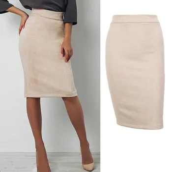 

Brand New Winter Women Suede Midi Pencil Skirt High Waist Gray Pink XXL Sexy Style Stretch Wrap Ladies Office Work