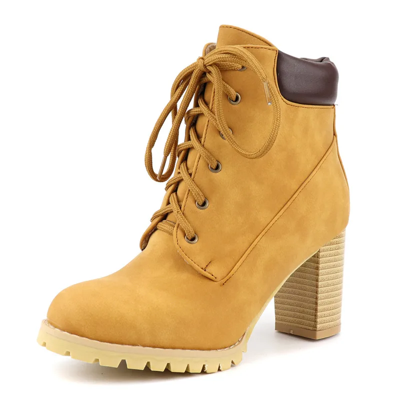 MORAZORA/ Большие размеры-48, женские ботильоны с круглым носком; зимние сапоги на шнуровке Обувь на высоком каблуке обувь на платформе; Женская Офисная обувь; обувь для женщин - Цвет: Цвет: желтый