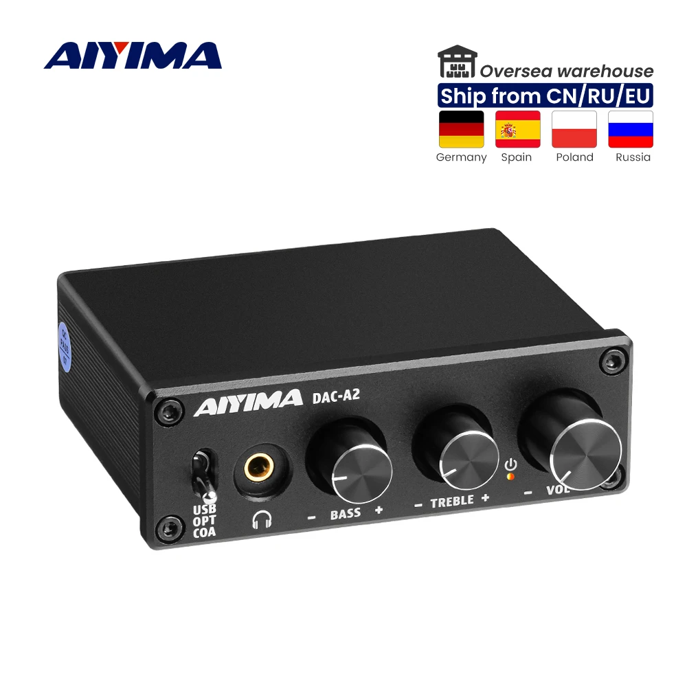 Aiyimaミニハイファイ2.0デジタルオーディオデコーダusb dacヘッドフォンアンプ24Bit 96入力usb/同軸/光出力rcaアンプDC5V