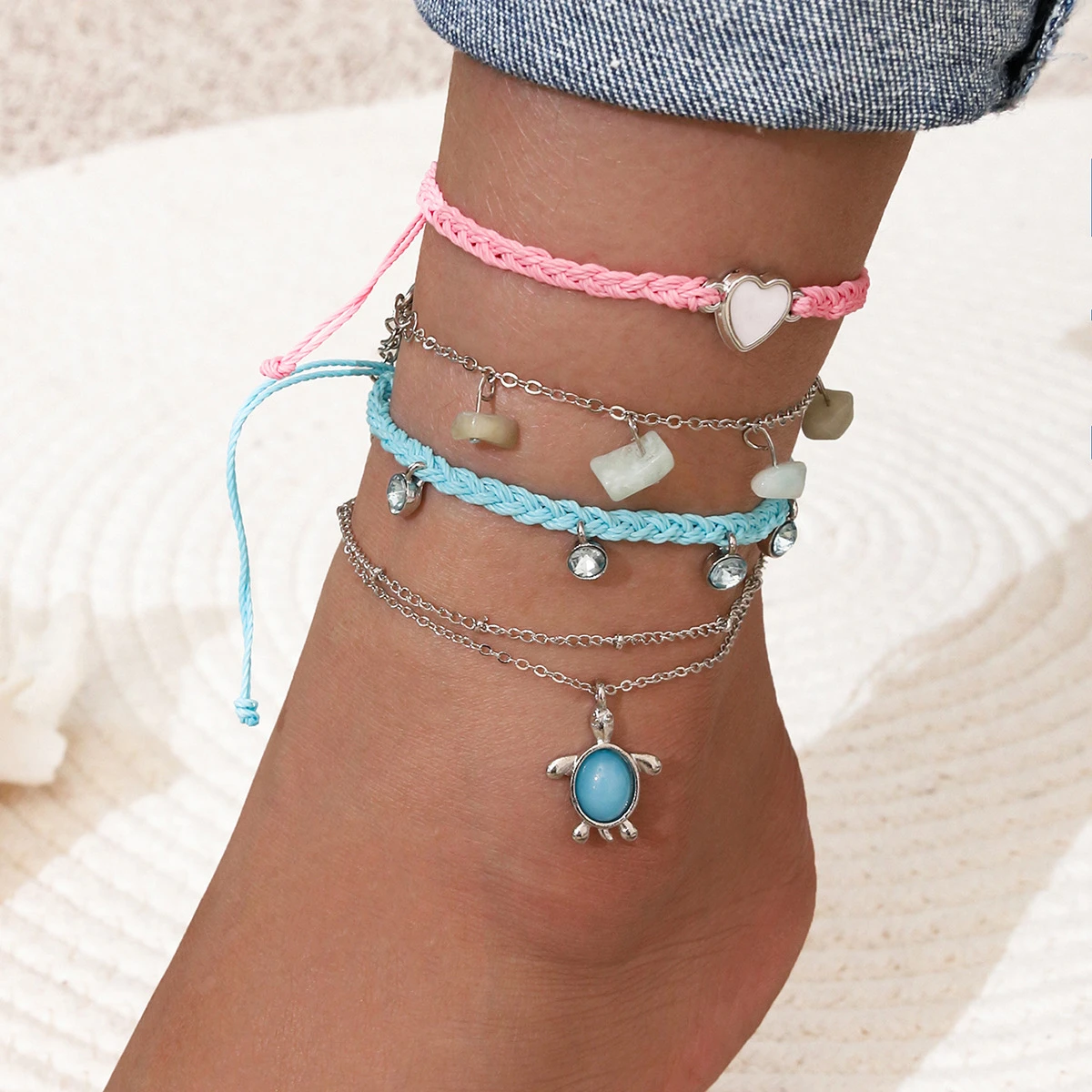 Tobilleras con piedras de cristal para mujer, cadena de pie de playa, colgante de de aleación, colgante de tortuga, pulsera de pierna, regalos de joyería 2021|Tobilleras| - AliExpress