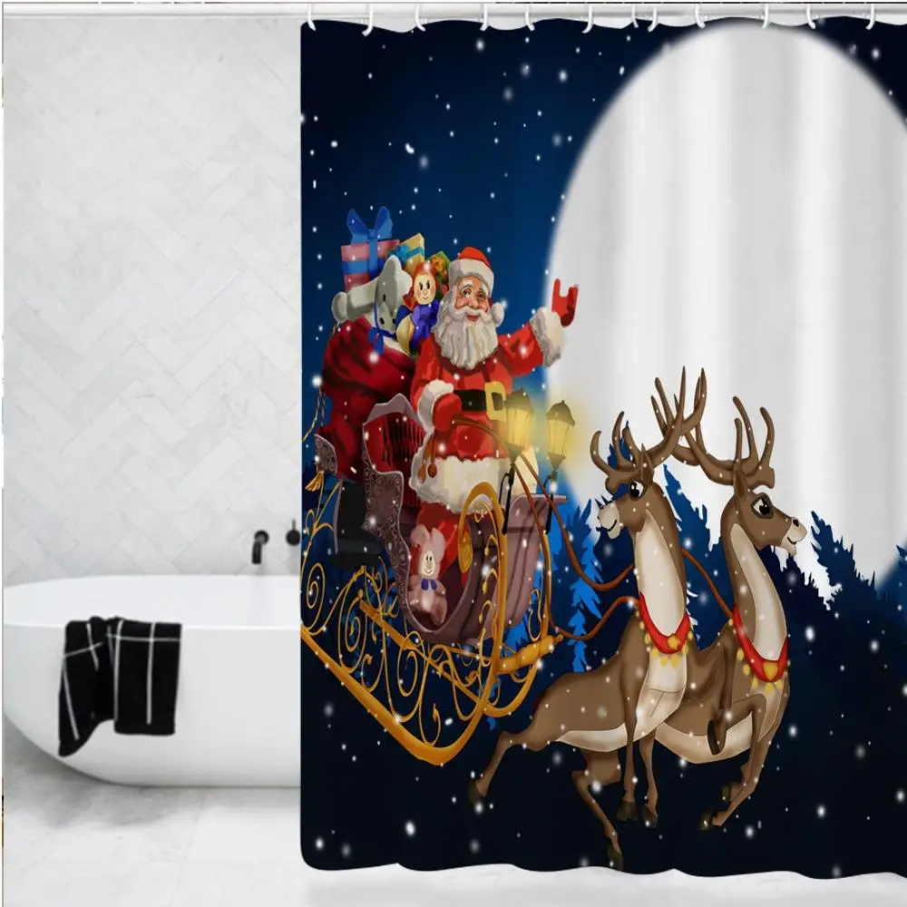 

3D Printed Shower Curtain Waterproof Polyester fabric Multiple sizes Santa gifts illustration Bathroom Decor with 12 Hooks