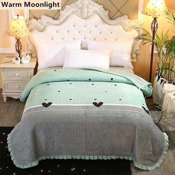 

Warm Moonlight 1Pc Crystal Fleece Bed Cover Queen Size Bedspread Thickening Blanket/Sheet Cyan/Gray Color Matching Quilt