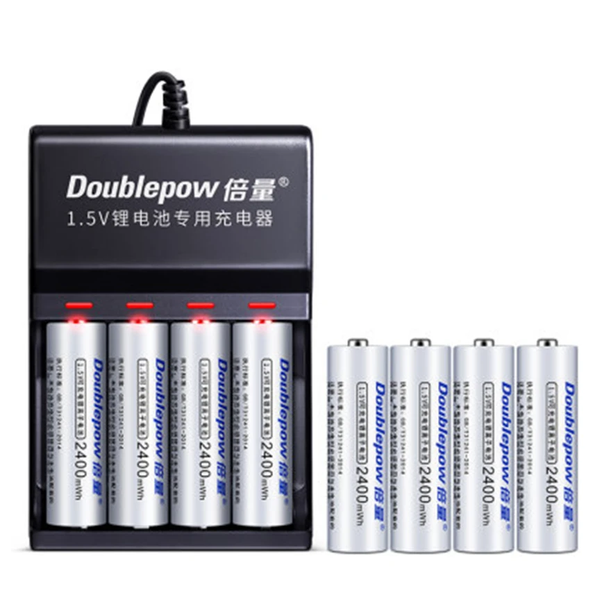 8PCS original 1.5v AA 2400mWh rechargeable battery large capacity rechargeable lithium battery + 4 slot USB smart charger