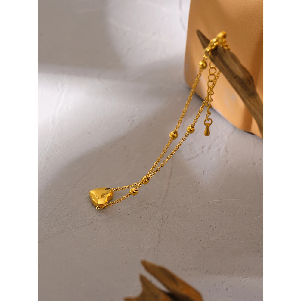 Ankle Chains Stylish Chain Bead Heart Stainless Steel Metal Anklet Summer Barefoot Beach Golden On Foot Charm Jewelry