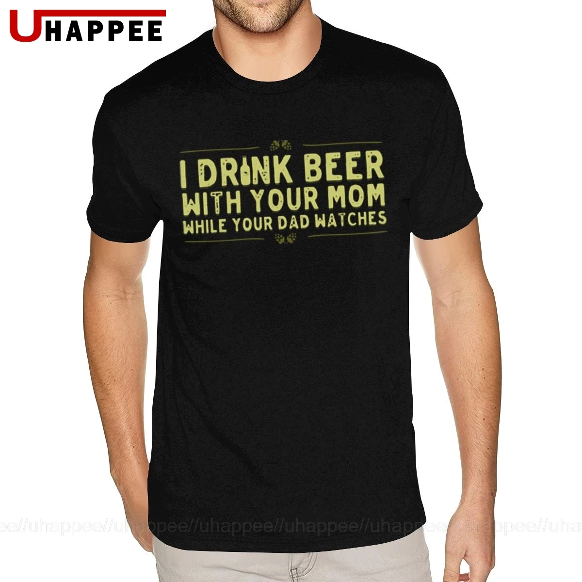 Классическая мужская футболка с надписью Beer With Your Mom в стиле гранж коротким