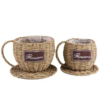 

2PCS Teacup Personality Practical Exquisite Handmade Flower Basket Plant Pot for Garden Desktop Office Decoration Gift