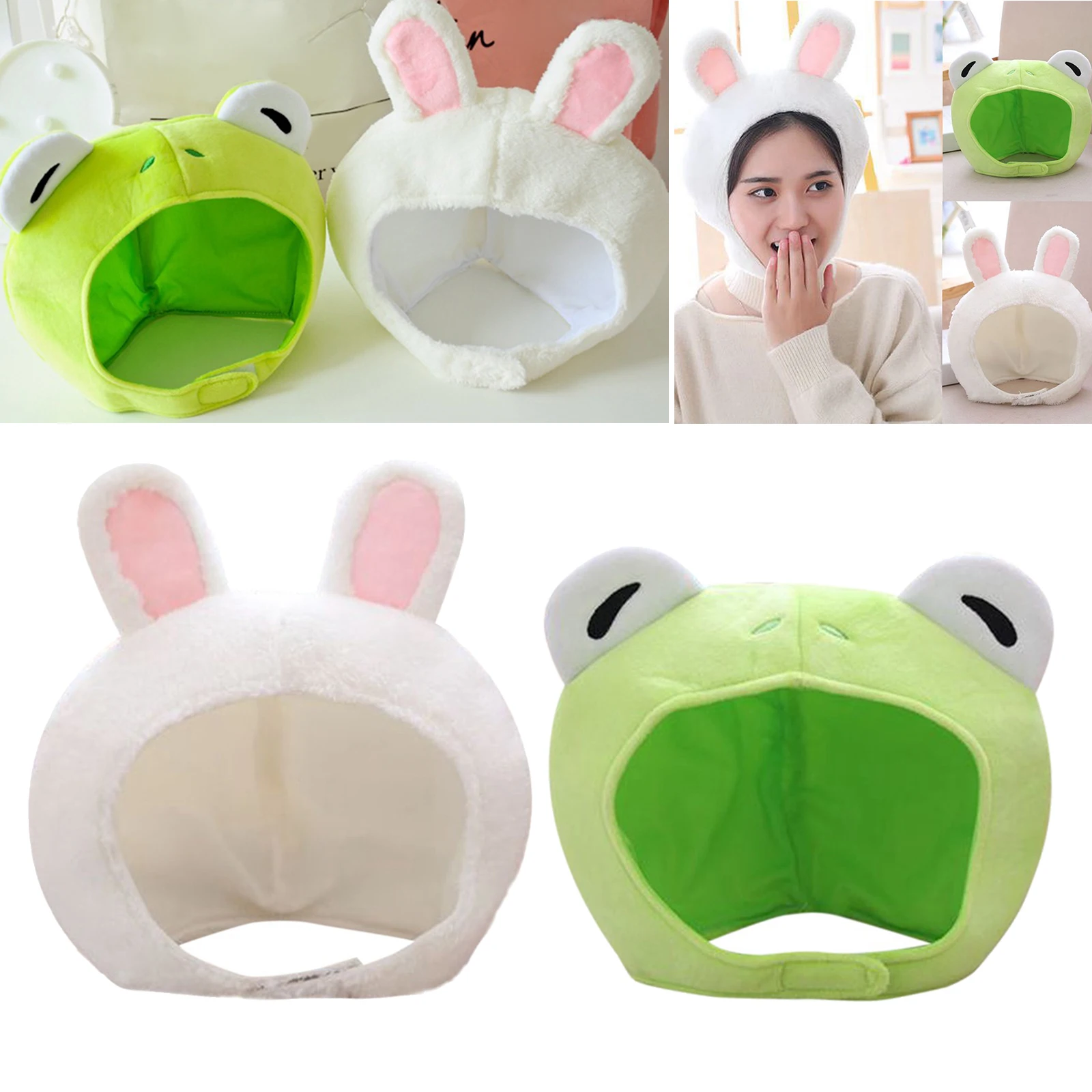 Rabbit / Frog Headwear Cartoon Animal Hat Movable Ear Plush Cute Hat for Women Girls