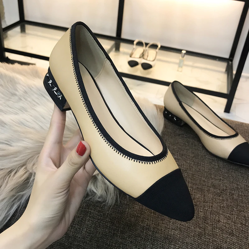 

2019 womens sandals summer Low 3cm Square heel Fashion Chain leather sandals women Back Strap high quality size 34-39