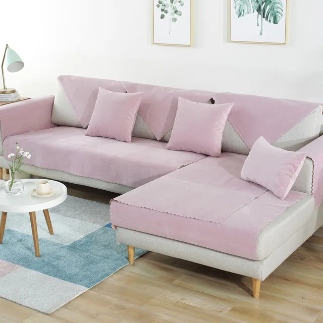 Pink 02 Диванных чехлов для Гостиная 8 расцветок плюшевые диванную подушку Чехол для дивана современный минималистский угловой диван Полотенца Подушка сиденья для 1/2/3 местный - Цвет: Pink 02