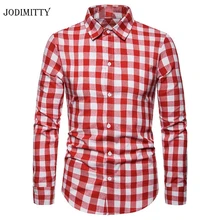 Jodimitty, Мужская модная деловая рубашка, для отдыха, с длинным рукавом, в клетку, с принтом, рубашка, топ,, блуза, деловая, повседневная, мужская рубашка в клетку