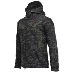 Men's Tactical Soft Shell Jacket - Windproof, Waterproof, Breathable Fleece Thermal Coat with Hood - 3XL fit 86 - 96kg (Cp black)