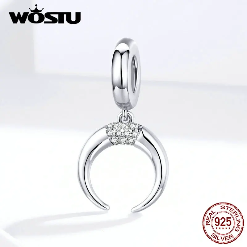 WOSTU подлинный 925 пробы серебряный полумесяц Шарм Подходит браслет кулон циркон бусины модные ювелирные изделия DXC1366